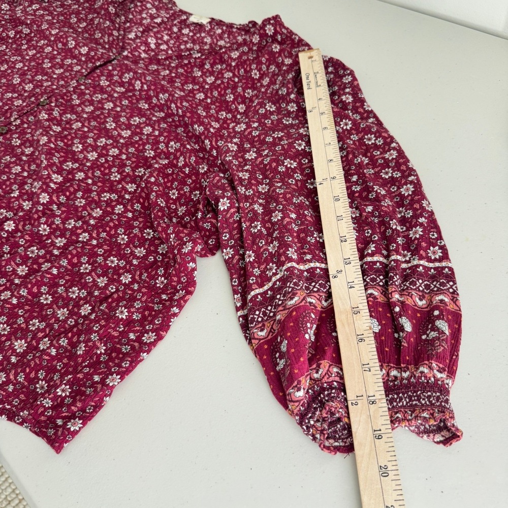 Mason & Belle Blouse 2X Red Floral Button Front Boho Cottagecore Peasant Top - Picture 12 of 14